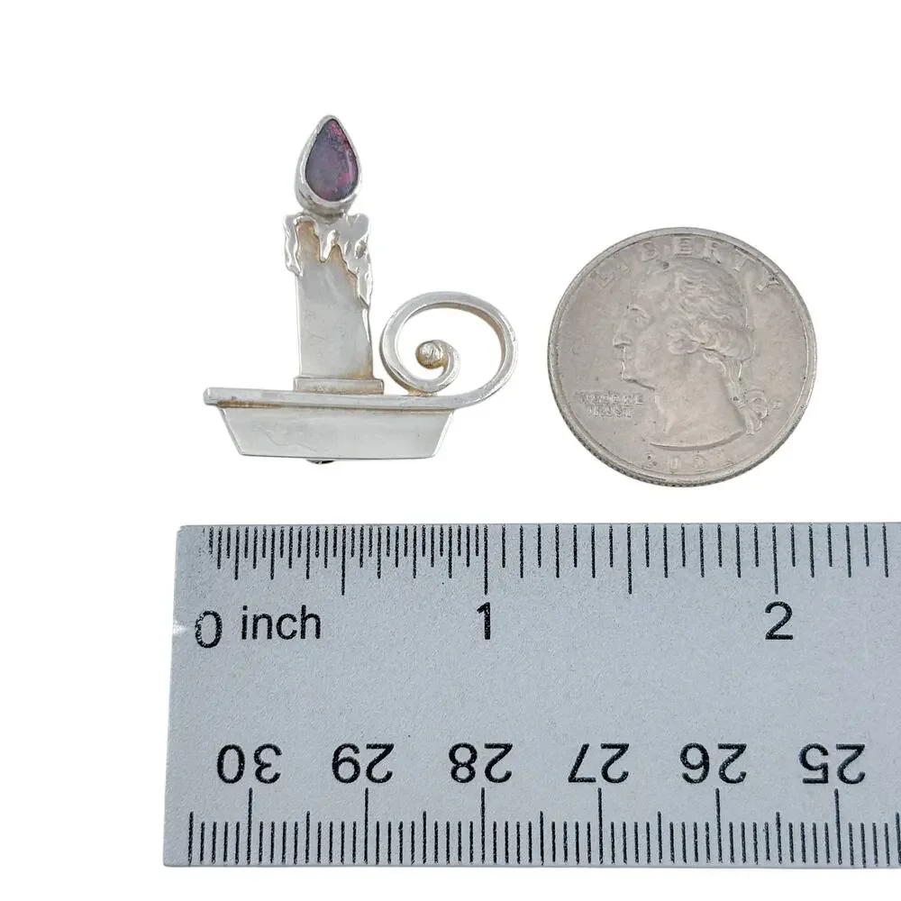 Vintage Sterling Silver 925 Opal Candle Brooch